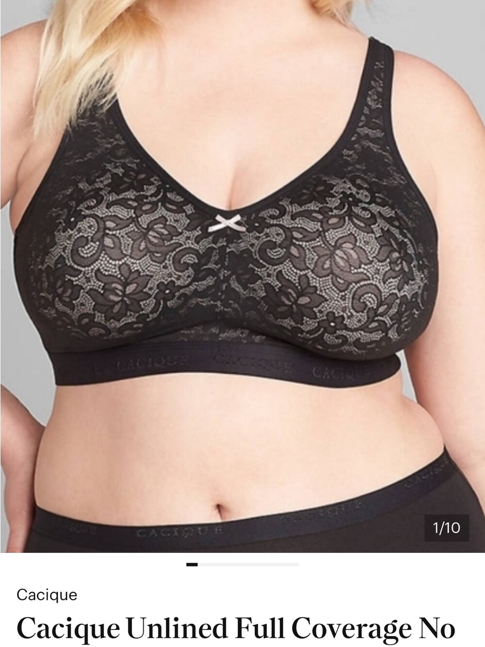 CACIQUE UNLINED FULL COVERAGE NO-WIRE BRA size 44c black lace